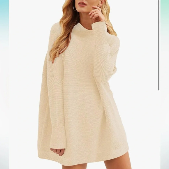 Anrabess Women's Casual Turtleneck Long Sleeve Loose Oversized Sweater Cream L - Picture 6 of 15